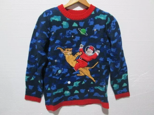 33 Degrees Boys Cat Santa Space Ugly Christmas Sweater Sweater Sz M A-21