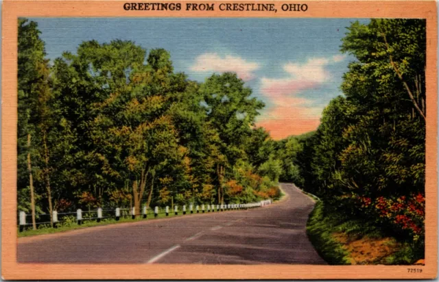 Postcard OH Crawford & Richland Counties Greetings from Crestline LINEN 1940s S6