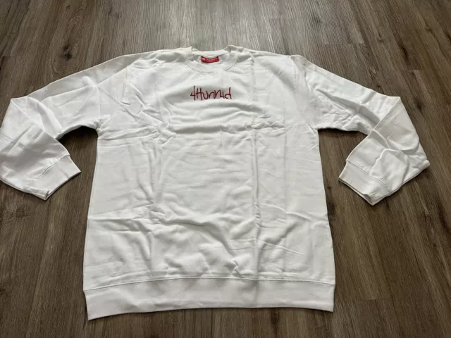 Men’s 4Hunnid 400 YG White Crew Neck Pullover Sweatshirt Size S New