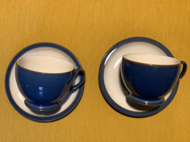 2 x DENBY IMPERIAL BLUE TEA/COFFEE CUPS WITH SAUCERS.  GREAT CONDITION.
