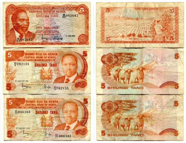 3x 5 Shillings Kenya 1976/1981/1982, Stronger Used #24