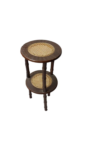 Antica Etagere stile retro Tavolino in legno E Rattan 2 Scomparti 900