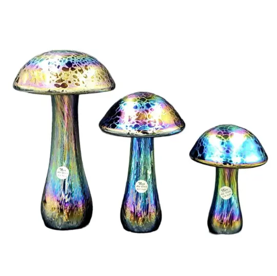 Neo Art Glass handblown iridescent mushroom paperweight glassware ornaments