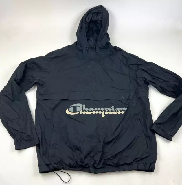 Champion Jacket Size Extra Large XL Windbreaker Black Anorak Adult Mens Hooded