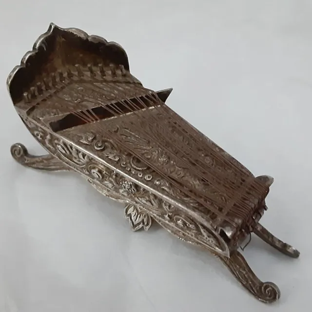 Antique Yogya Indonesian Silver String Musical Instrument CELEMPUNG Zither -Rare