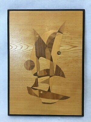 Vintage Architectural Plywood, Inc Wood Inlay Abstract Art, 10" x 13 3/4"