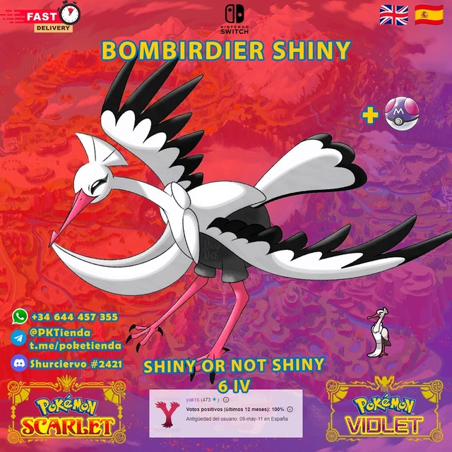 BOMBARDIER SHINY POKEMON Scarlet Scarlet Purple Purple 6 IV £3.04