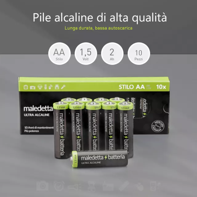 10 Pile Stilo AA LR6 Batterie MaledettaBatteria  Alta Capacità Alcaline 3