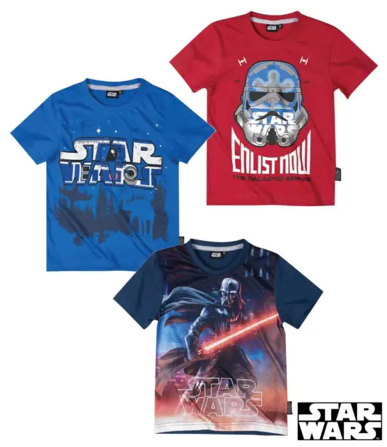Nuovo T-Shirt Ragazzi Superiore Star Wars Manica Corta Rosso Blu Grigio 116 128
