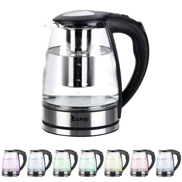 Electric Kettle 220V 2000W 1.8L LED Illuminate 360 Cordless Glass Kettle UK Plug