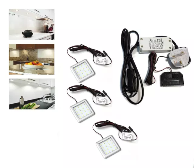 SQUARE - Very Bright LED Light Under Cabinet Shelf Cupboard - Kit / Set