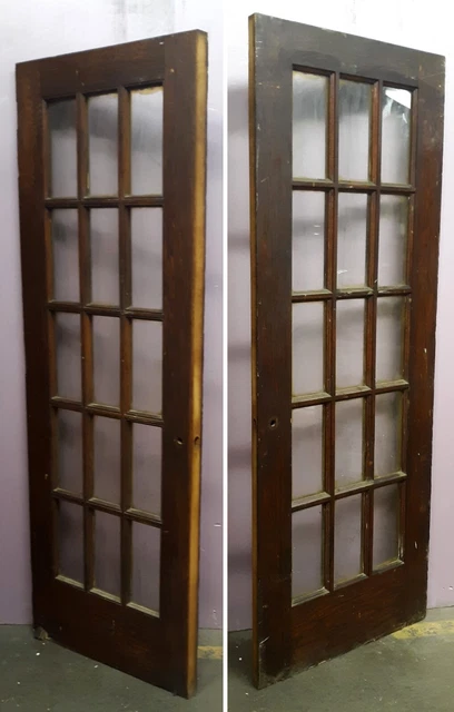30"x83"x1.75" Antique Vintage Old Wood Wooden Exterior French Door Window Glass 3