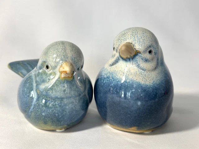 2pc. Vintage Ceramic Blue Bird Figurines with Glaze Finish