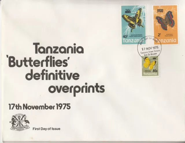 1975 Tanzania  Butterflies OVERPRINTS definitives First Day Cover