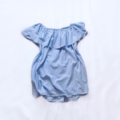 Zara Blue White Striped Off The Shoulder Ruffle Shift Mini Summer Dress Size Med