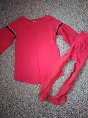 Girls Outfit Next Red Dress And TU Sparkly Tights 4-5 Years