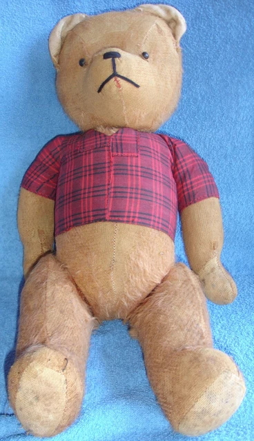 Ours Ancien En Paille Et Peluche Avec Petite Chaise En Noisetier - Vintage
