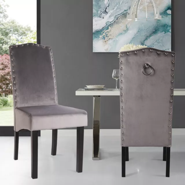 2/4x Velvet Dining Chair High Knocker Ring Back Studded Kitchen Dinner Chairs UK