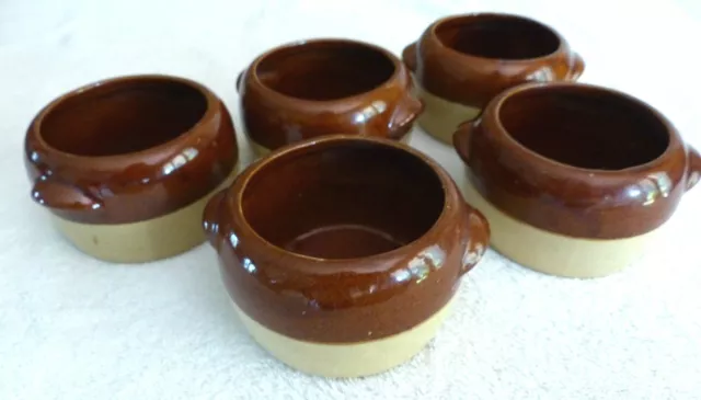 Vintage - Set of 6 Small 2-tone Brown Stoneware Bean Pots 2" X 4" cactus planter