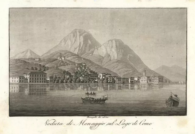 Vista Antigua E Original Menaggio Lago De Cómoda Fumagalli Gandini 1821