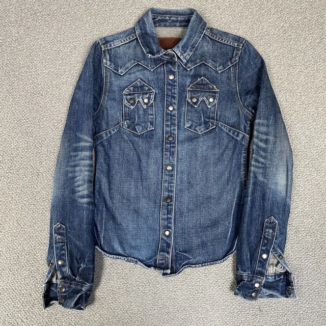 ALL SAINTS Womens Sawtooth Denim Shirt Popper Buttons Blue Western UK 10