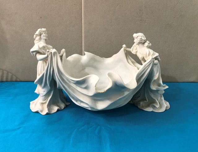 Ancien grand biscuit ART NOUVEAU signé 30,5cm Vide poche Coupe Porcelaine