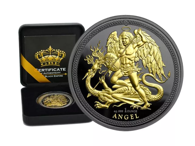 1 oz 2018 Isle of Man Silver Angel Gold Black Empire Edition