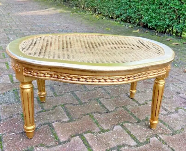 Vintage Charm: 1950's French Louis XVI Style Beech Coffee Table with Cane Top 2