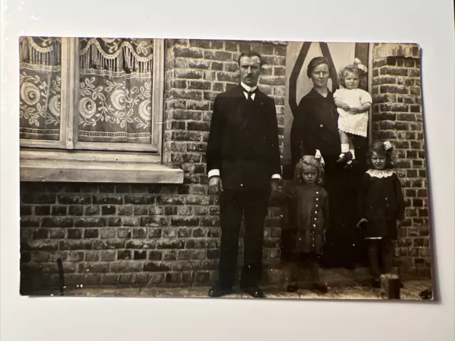 1910s Fancy French FAMILY RPPC Real Photo Postcard France Lace Curtains Bows