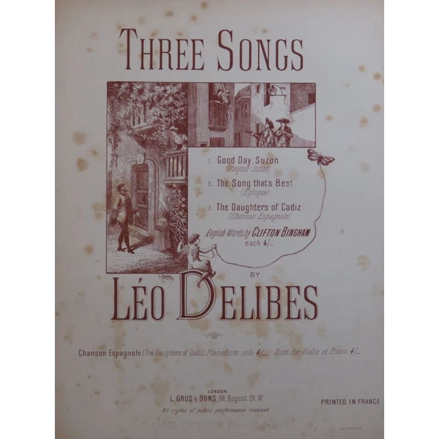 DELIBES Léo The Song That's Best Chant Piano ca1895