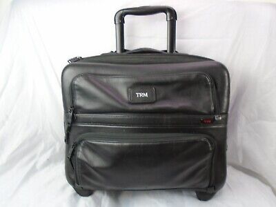 TUMI Alpha Black Leather Compact Wheeled Laptop Briefcase
