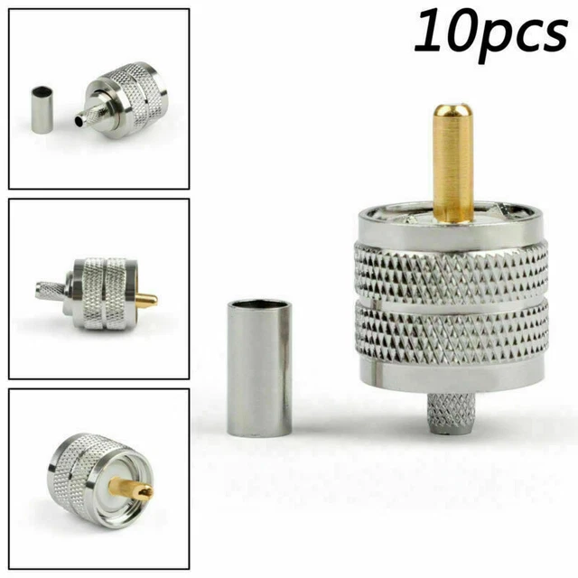 10Pcs Connettore UHF Male Pl259 Plug Crimp RG58 RG142 LMR195 Cavo Dritto