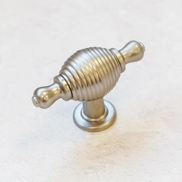 Reeded Brass Cupboard Knob Brushed Nickel Cabinet Handle Door Drawer Furniture
