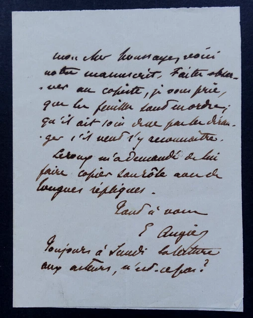 Lettre Autographe Signée D’Émile Bergerat (1898) Adressée à Louis Granderax – Manuscrit Rare