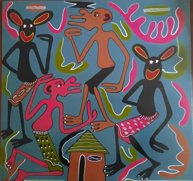 GEORGE LILANGA - 'Kalibuni Kweto Jama' - Olio su Cartone, 1999; 61x61cm