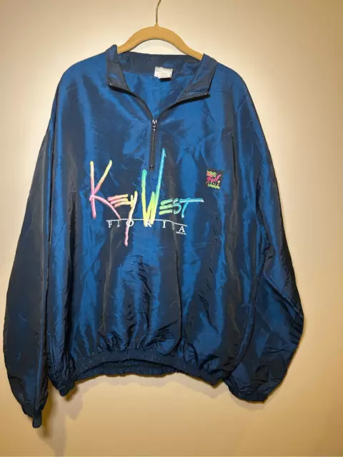 Vintage Surf Style Windbreaker Jacket Pullover Iridescent Blue 90s One Size