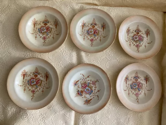 Crown Devon Fieldings Stoke On Trent England Set-6 Soup Bowls Spring Floral