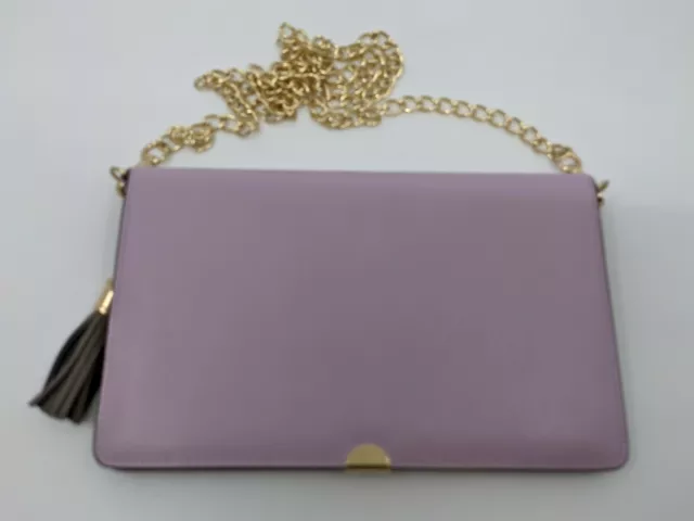 NWT Neiman Marcus Saffiano Leather Lilac Flap Closure Clutch/Crossbody Handbag