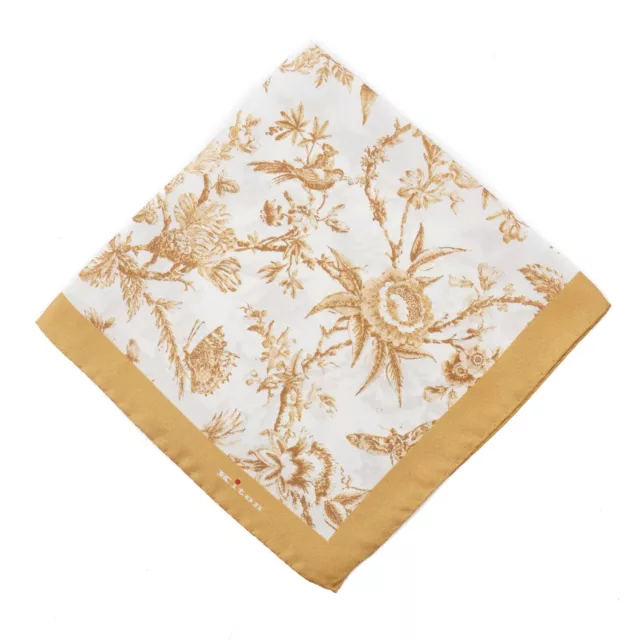 Kiton Napoli Golden Yellow Victorian Floral Print Silk Pocket Square