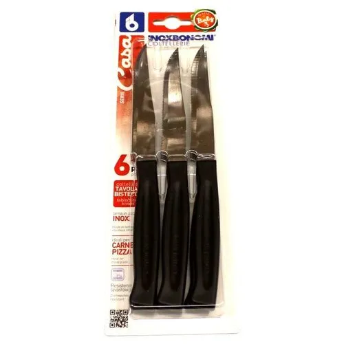 Set 6 coltelli da bistecca Casa con lama seghettata in acciaio inox, manico nero