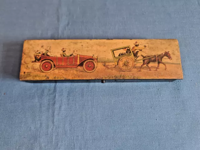 Ancien Plumier Carton Boulli Voiture Carriole Tirée Par Ane Oll Car Napoleon Iii