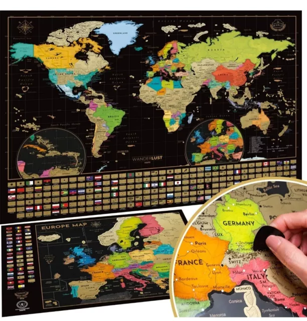 2 MAPPE DA grattare: Mappa Del Mondo Da Grattare + Mappa Dell'Europa Da  Grattare EUR 22,00 - PicClick IT