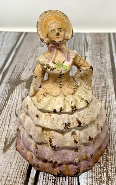 Vintage Doorstop Hubley ? Southern Bell Lady purple dress 4.5 inches Cast Iron