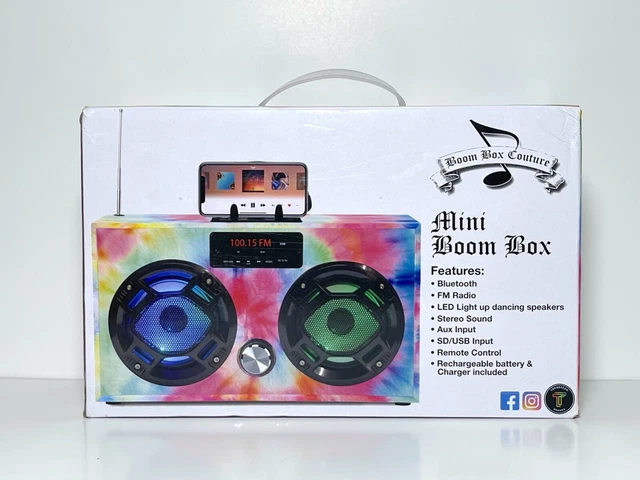 Mini Boom Box Couture Trend Tech WE-BB-TD1 Tye Dye Bluetooth Speaker USB Lights
