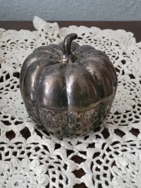 Vintage Mexican Alpaca Silver Pumpkin Trinket Box