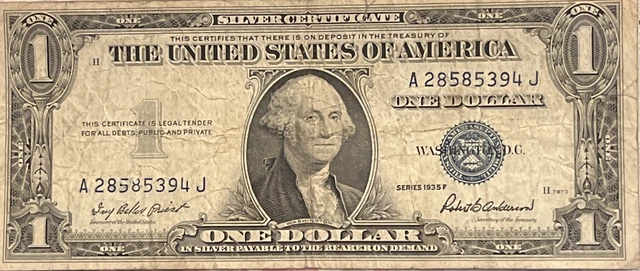 1935 Series F One Dollar Blue Seal Note Silver Certificate Old US Bill $1 Money 3