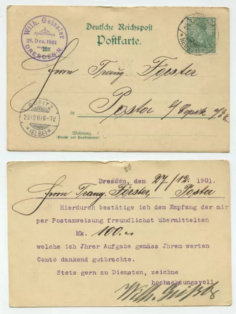 94884 - Postkarte Wilh. Geissler - Dresden-Neust. 27.12.1901 nach Posta b Copitz