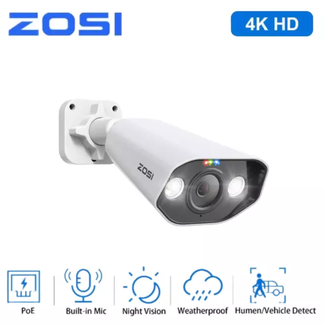 ZOSI 4K 8MP PoE IP Camera Weatherproof CCTV Security Camera Night Vision Audio