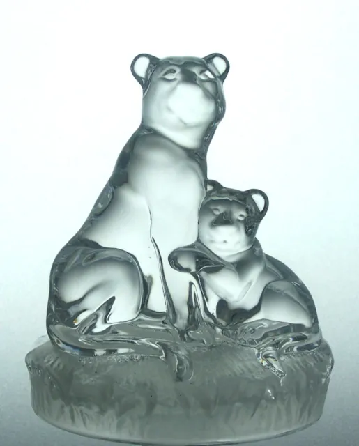Royal Crystal Rock (RCR) Lead Crystal Glass Lioness & Cub on Frosted Glass Base