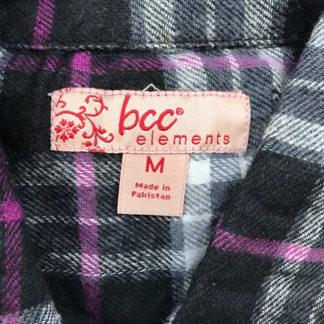 BCC Elements Flannel Shirt Womens Medium Black Oversized Long Sleeve 43087 2